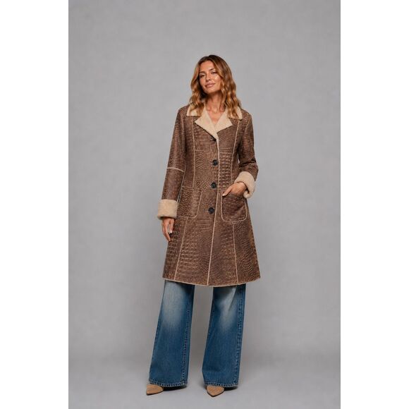 Dolce & Gabbana Jackets & Blazers - Vintage D&G Dolce & Gabbana Shearling Coat Croc Embossed Leather Brown (400)